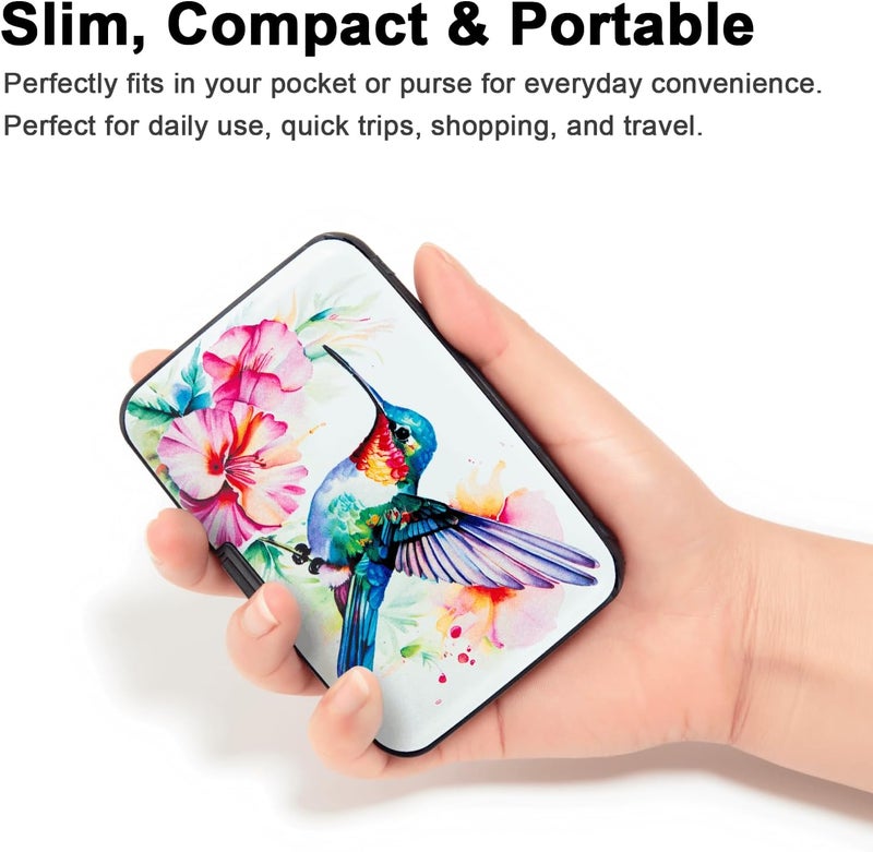 Kaabao Credit Card Holder, Metal Card Wallet RFID Blocking Mini Slim Aluminum Business Hard Card Case for Women Men (Flowers Hummingbird) - Image 5